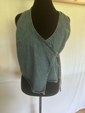 Zara Light Blue Denim Halter Vest with Side Tie